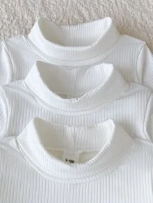 SHEIN Ribbstickade bodysuits med hög hals för babypojkar, enfärgade vita långärmade bodysuits med hög hals, 3 st/pack - Vitt - Visa 5