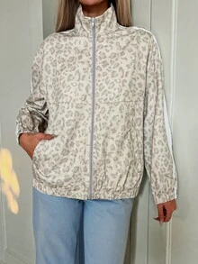 SHEIN EZwear 豹紋針織女款休閒夾克 - 灰色 - 查看 8