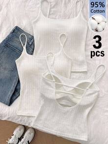 Tseoso 3PCS Women Tank Tops & Camis - White - View 1