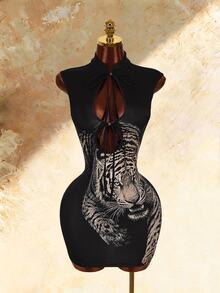 Amplova Women's Wild Tiger Print Cutout Backless Mini Dress - Black - View 3
