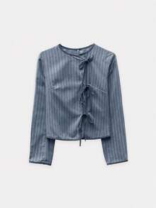 Nöista Piping Contrast Light Jacket With Ties - Dusty Blue - View 7