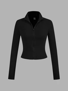SHEIN EZwear 女款純色拉鍊前襟長袖休閒T恤 (2件組) - 彩色 - 查看 3