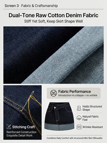 SHEIN MOD 女款休閒百搭牛仔迷你裙，附口袋與鈕扣，適合日常外出、週末度假，海軍藍，夏季款 - 藍色 - 查看 7