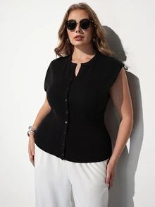 Maija ملابس علوية نسائية محبوكة بلون موحد كاجوال متعددة الاستخدامات للاستخدام اليومي بمقاسات كبيرة - الأسود - مشاهدة 6