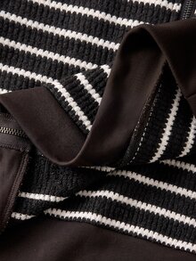 Rusticease Plus Size Women's Striped Zip-Up Hooded Jacket And Pants Casual 2 Pieces Set - Brown - View 7