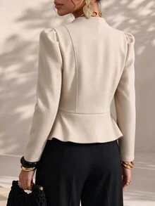 Structelle Elegant Commuter Professional Business Apricot Women's Jacket With Puff Sleeves - Apricot - View 2