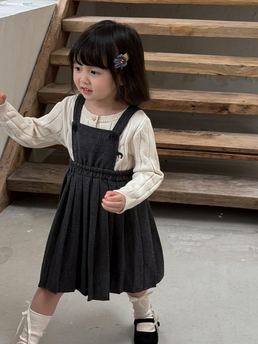 DAZY Infant/Toddler (Girl) Solid Color Pleated Casual Korean Style Layered Dress - Grey - View 1