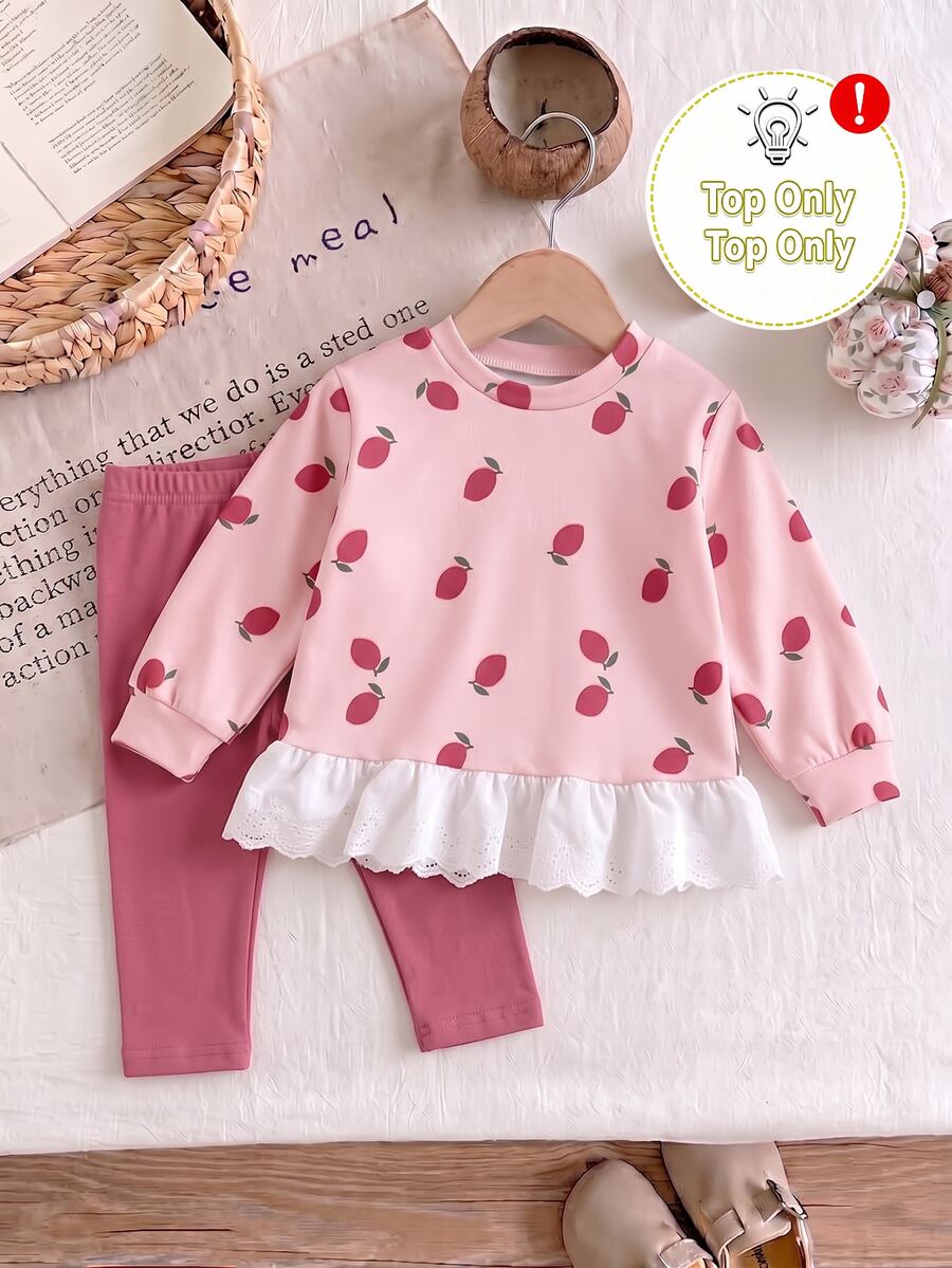 Baby Girl Cartoon Print Ruffle Hem Top - Multicolor - View 1