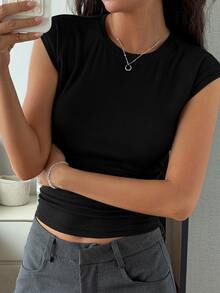 DAZY Black Summer Autumn Minimalist Elegant Knit Base Layer Women's Loungewear Top - Black - View 9