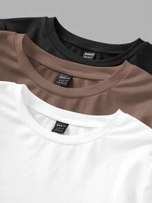 SHEIN EZwear 3件組女款純色圓領長袖休閒百搭T恤 - 彩色 - 查看 5