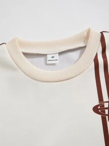 Young Boys Casual Color Block Striped Crew Neck Sweatshirt And Jogger Pants 2-Piece Set, Preppy Autumn Winter Sports Outfit Tracksuit - Brown - View 4