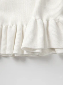 SHEIN Chinese Frog Button Ribbed Knit Mini Dress Long Sleeve Ruffle Hem Bodycon Sweater Dress - White - View 6
