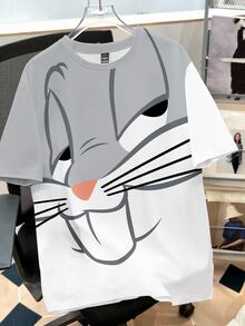LOONEY TUNES X SHEIN Daypath 男士卡通圖案休閒日常短袖T恤 - 灰色 - 查看 1
