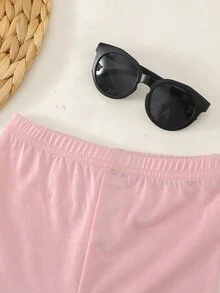 SHEIN 女嬰可愛花卉圖案運動衫與鬆緊腰長褲套裝 - 粉色 - 查看 7