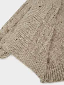 Sweetra Plus Size Fashion Cable Knit Horn Button Long Sleeve Sweater - Apricot - View 7