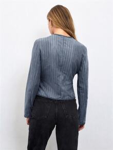 Nöista Piping Contrast Light Jacket With Ties - Dusty Blue - View 4