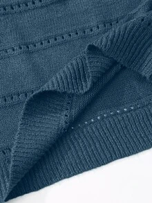 SHEIN LUNE Pointelle Knit Drop Shoulder Knit Pullover Fall Winter Sweater - Dusty Blue - View 7