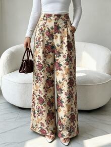 Lavishia Women's Elegant Vintage Printed Long Pants, Suitable For Autumn/Winter Outdoor Wear - Khaki - View 9