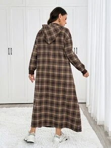 Easowa Curve Plus Size Women's Plaid Casual Party & Travel Dress - Chocolate Brown - View 2