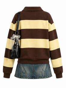 Tween Girls Half-Zip Drop Shoulder Sweatshirt With Cartoon Pattern, Suitable For Autumn/Winter - Multicolor - View 2