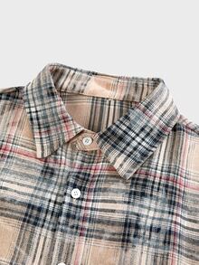 ESTAVOR 1pc Oversized Cotton Plaid Print Drop Shoulder Shirt - Yellow - View 6