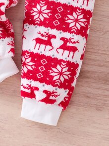 SHEIN Young Boy Christmas Reindeer Print Zipper Front Cute Hooded Jumpsuit - Red - View 6
