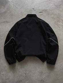 Manfinity Hypemode Men's Plus Size Letter Print Long Sleeve Half-Zip Casual Jacket - Black - View 2