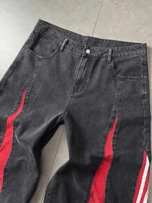 ROMWE MEN Men's Casual Daily Travel Denim Jeans With Pocket And Contrast Button - Black - View 3