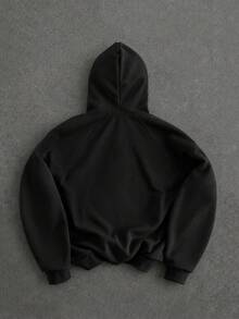 Manfinity Homme Men's Plus Size Y2K Rhinestone Cross Hooded Sweatshirt, Integrated Mask Hood Design, Double-Sided Rhinestone Cross Pattern On Chest, Short Raglan Cut, Full Zip Closure, Dark Gothic Street Style, Loose Raglan Sleeve Fit, Unique Niche Piece, Suitable For Daily Wear And Fashion Outfits - Black - View 2