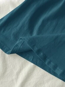 Tseoso 女款新款棉感孔雀藍 95%棉半鈕扣T恤，四季百搭，適合春秋居家穿著 - 水鴨藍 - 查看 7