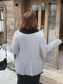 Bijouette Plus Size Casual Long-Sleeved Front Button Detail Sweaters,Soft Fabric, Japanese Sweet Style, Going Out,Autumn Sweaters,Fall/Winter,Grey Sweaters - Grey - View 2