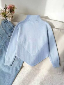 Sweater Lengan Panjang Motif Pita Jacquard Manis untuk Anak Perempuan Remaja - Biru - View 2