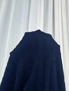 Solflare Plus Size Casual Versatile Solid Color Dress Fall - Navy Blue - View 8