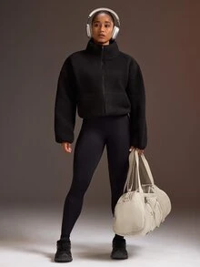 Powerista Women's Loose Fleece Black Autumn/Winter Sports Jacket - Black - View 3