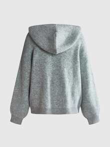 ROMWE Grunge Punk Dark Halloween Skeleton Skull Loose Knit Hooded Cardigan - Grey - View 2