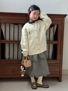 Dazy Kids Tween Girl Floral Embroidered Pattern Casual Daily Wear Cardigan - Beige - View 4