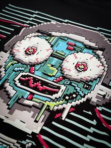 Whyspr Rick and Morty X SHEIN Black Pixel Robot Print 2 In 1 T-Shirt Dress, Cyber Y2K Street Goth Style, Spring Autumn, Halloween Comic-Con Daily Wear Fall - Black - View 6