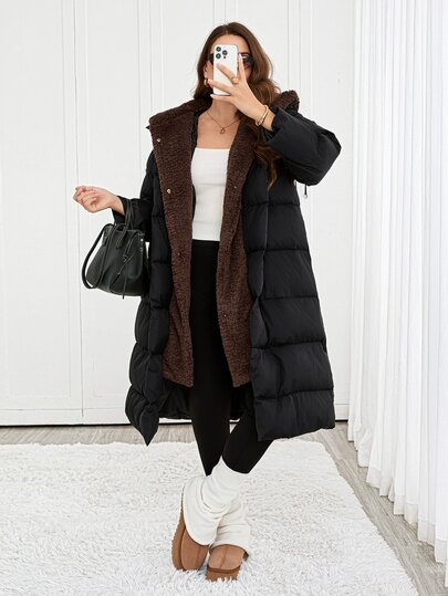 Easowa Curve Casaco de Inverno com Capuz 2 em 1 de Manga Comprida para Mulher Plus Size