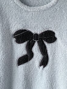 Teen Girls Double-Sided Plush Bow Applique Embroidered Long Sleeve Pants Set - Baby Blue - View 8