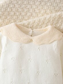 SHEIN 新生兒灰色紫色毛衣連身衣，柔軟卡通連身褲，時尚適用於春、秋、冬，日常穿著、派對、旅行與戶外 - 米色 - 查看 6