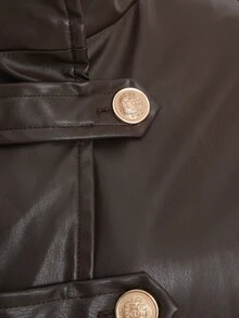 SHEIN Women's Autumn/Winter Lapel Double-Breasted Design Loose Fit PU Leather Casual Jacket, Suitable For Daily Wear And Party Occasions - Brown - View 7
