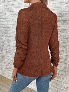 SHEIN LUNE 女款休閒優雅/商務通勤披肩領西裝外套，秋冬辦公商務穿著，教師節棕色系 - 鏽棕色 - 查看 2