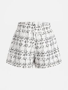 SHEIN 女童格紋長袖夾克與短褲套裝 - 白色 - 查看 7