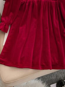 SHEIN 少女配色拼接百褶時尚派對夏季洋裝 - 紅色 - 查看 6