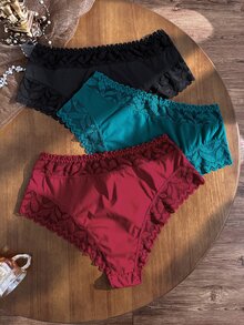 Divavoom 1pc Sexy Lace Patchwork Fabric Comfortable Mid-Waist Plus Size Women's Thong Panty - Multicolor - View 2