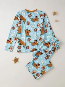 SCOOBY-DOO X SHEIN Tween Boy Cartoon Print Long Sleeve Top And Pants Loungewear Set - Multicolor - View 3