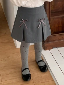 Dazy Kids Young Girl Bow Decor Casual Versatile Mini Skirt - Grey - View 7