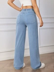 Flexra Women's Fashion High Elasticity Washed Straight Leg Jeans - Light Wash - View 2