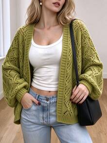 Cévolie Women's Solid Color Casual Versatile Daily Outing Cardigan Autumn - Green - View 3
