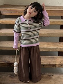 DAZY Baby Girl Striped 2 In 1 Patchwork Casual Everyday Long Sleeve Sweater - Multicolor - View 1